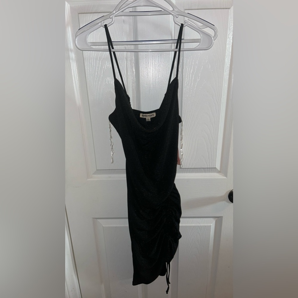 Jacquard Sparkling drawstring Black dress